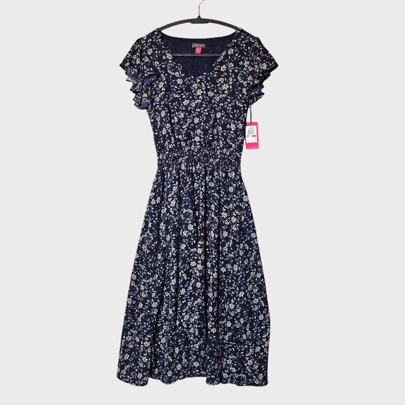 Vince Camuto Ruffled Cap Sleeve Dress Floral Blue Size XS NWT - Picture 4 of 9